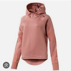 PUMA cropped pullover hoodie pink black drawstring hood XL